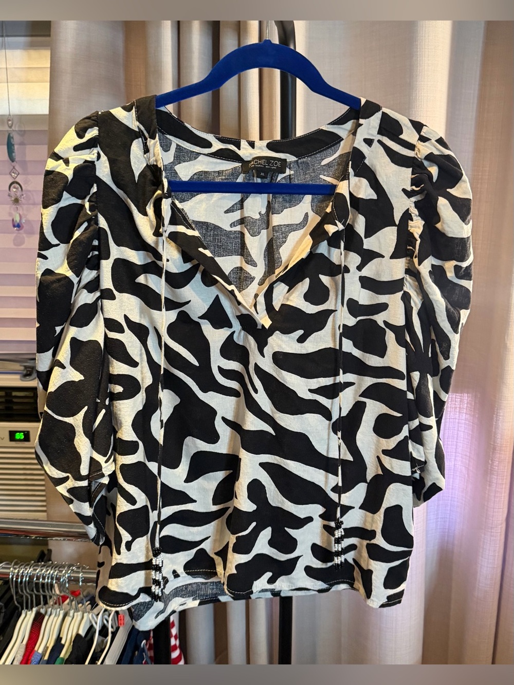 Rachel Zoe Black and White Zebra-Print V-Neck Blouse